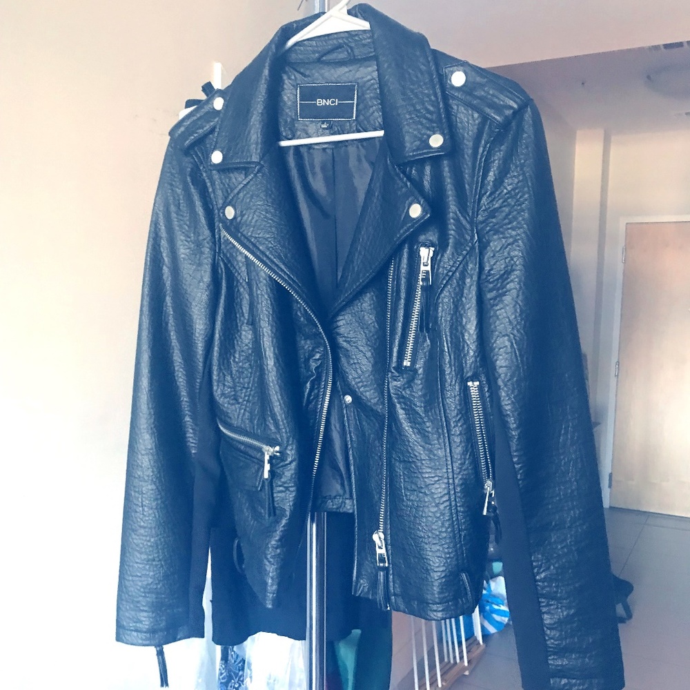 Faux Black Leather Biker Jacket/Bomber